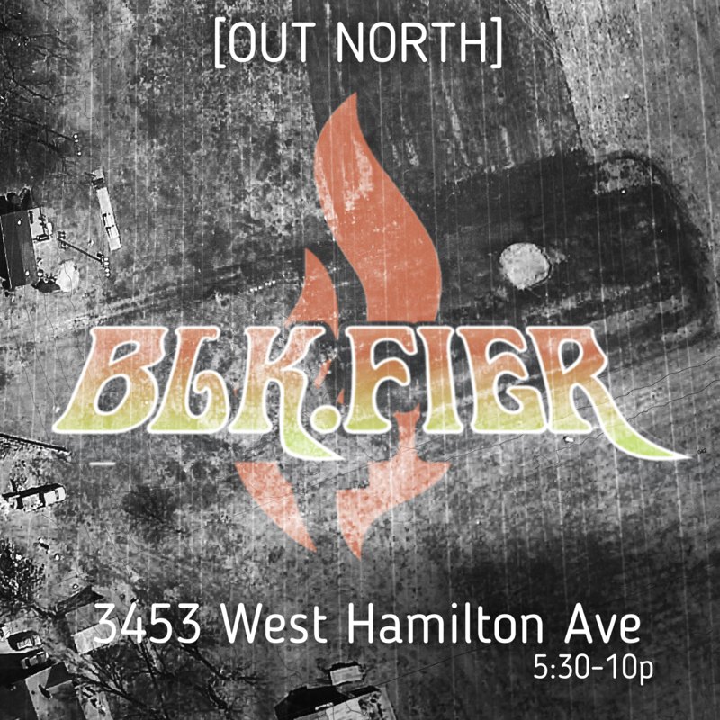 The Fall 2021 address reveal graphic: Out North, BLK.FIER, 3453 West Hamilton Ave, 5:30 to 10 PM